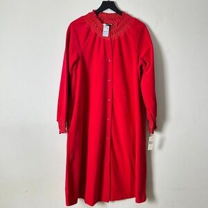Vanity Fair Tartan Red Smocked Neck Robe Dress Snap Front Lounge Wear S